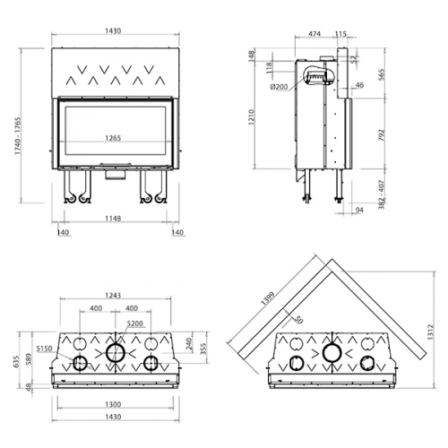 Каминная топка La Nordica Monoblocco 1300 H 800 Piano_5 Каминная топка La Nordica Monoblocco 1300 H 800 Piano_5