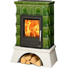 Кафельная печь Britania K - вставка комбо, белый цоколь зеленая Кафельная печь Britania K - вставка комбо, белый цоколь зеленая