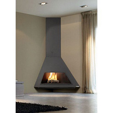 Камин FOXI V12 угл., черный, со стеклом, труба справа (Traforart) Камин FOXI V12 угл., черный, со стеклом, труба справа (Traforart)