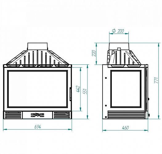 Топка 715 D CL, с заслонкой, стекло справа (Ferlux)_1 Топка 715 D CL, с заслонкой, стекло справа (Ferlux)_1